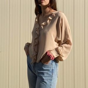 Creme beige ruffle blouse romantic